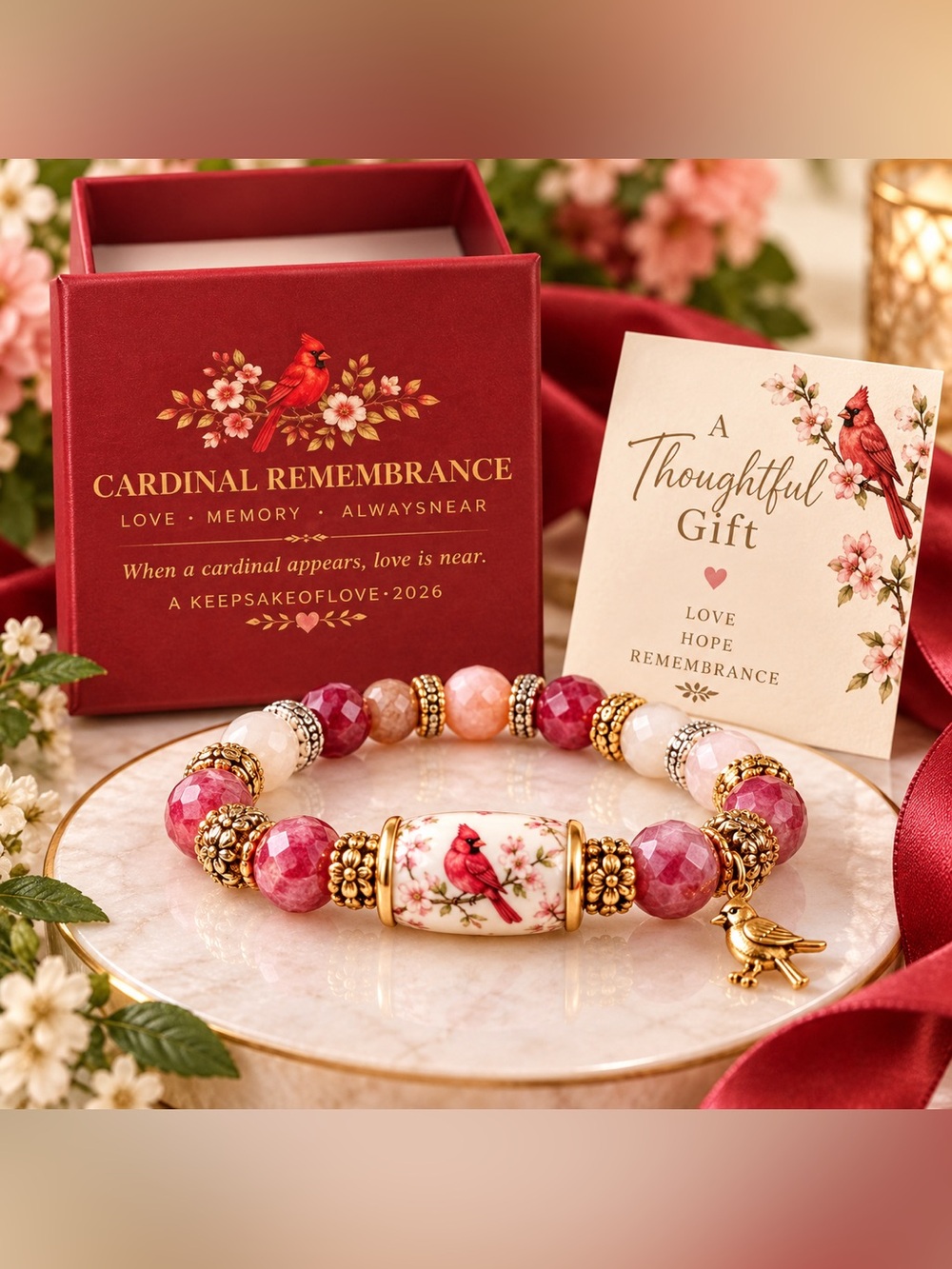 Pink Beaded Bracelet with Gold Accents